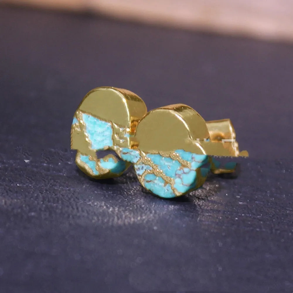 Natural stone bohemian style stud earrings with irregular handmade design in colour ER1031