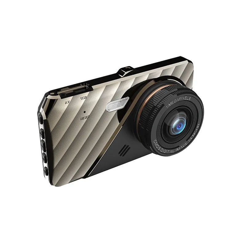 4 inch front and rear dual lens dashcam with touch screen, 170° angle, and night vision