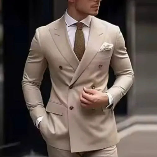 Men's slim fit Korean style business suit in grey colour with jacket and trousers