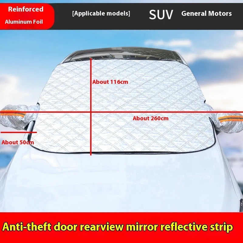 Aluminium foil car windshield cover with reflective edges and magnets for SUV frost protection