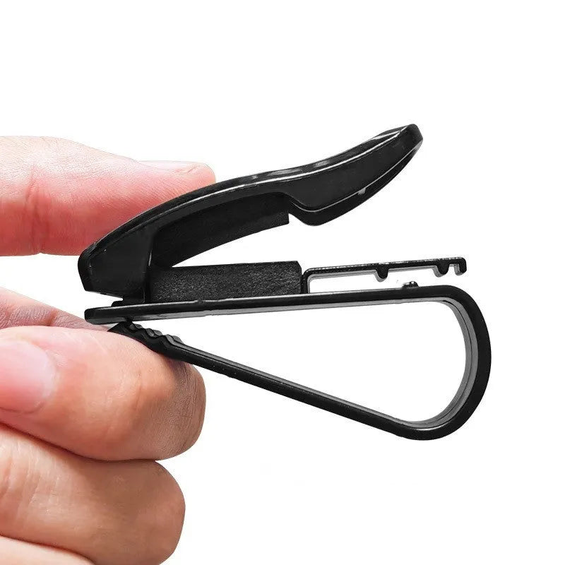 Black plastic car sun visor clip organiser for holding glasses and cards