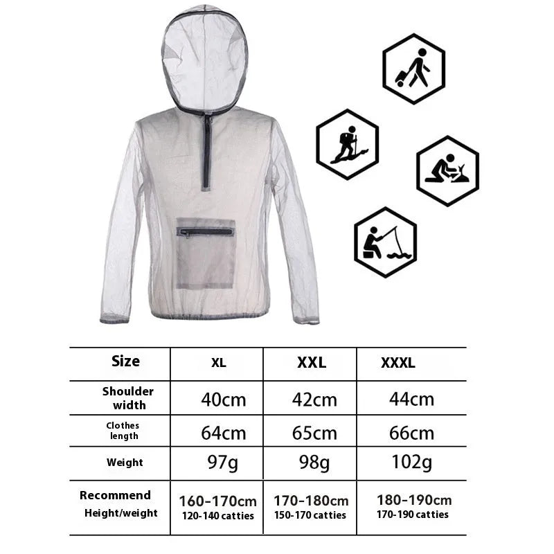 Rayman Jungle Run breathable insect-proof jacket in smoky gray mesh cloth for outdoor use