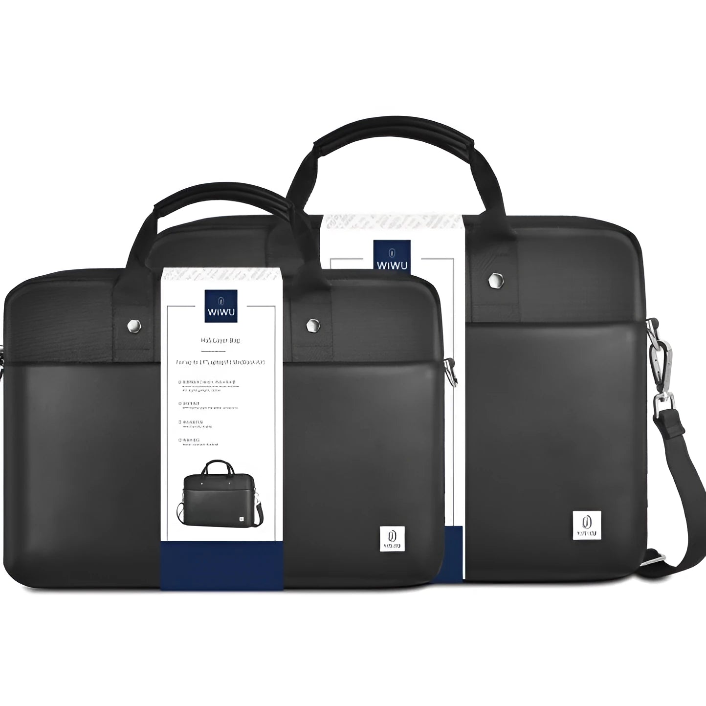 Black Oxford cloth computer handbag showing multi-pocket design and laptop compartment