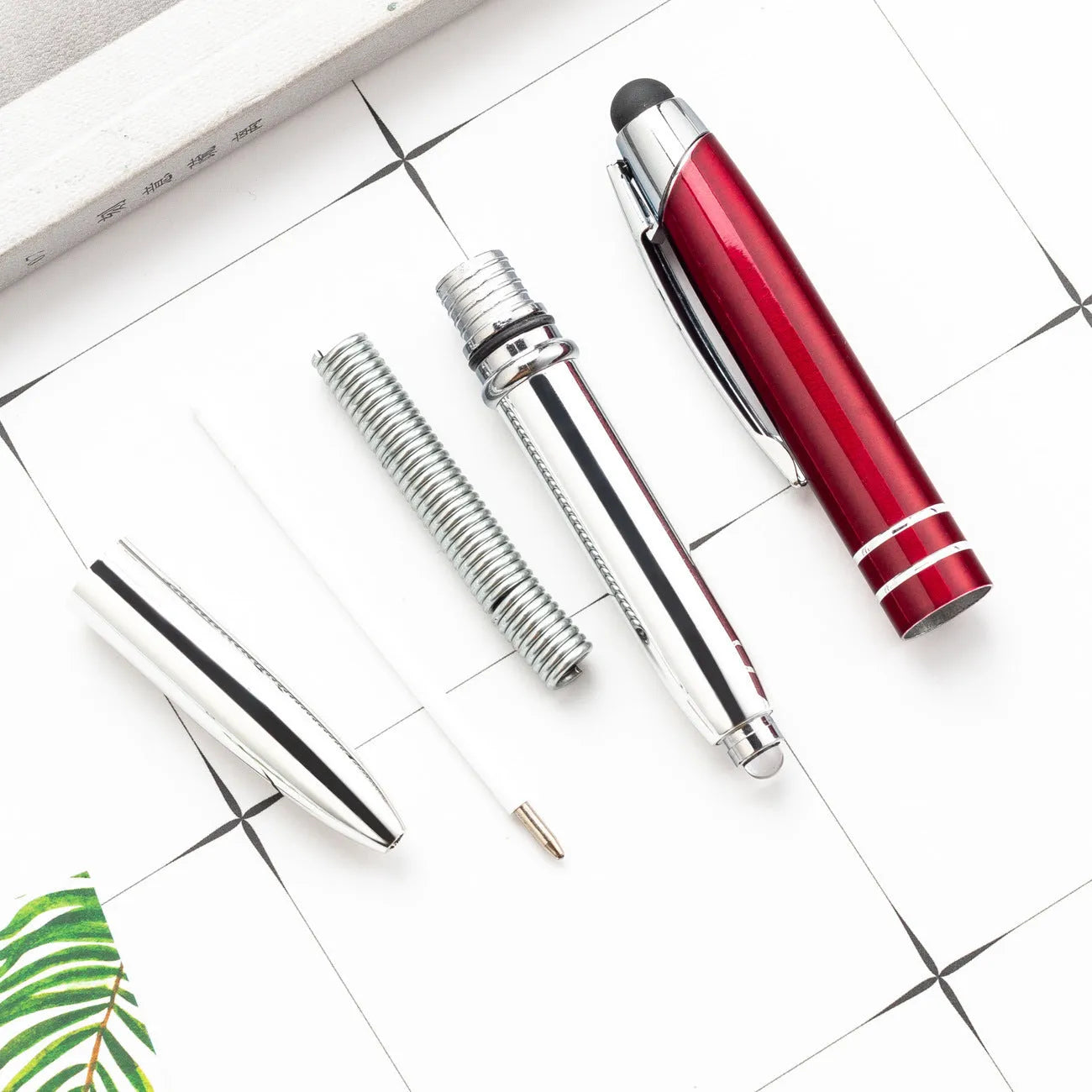 Metal capacitive stylus ballpoint pen with LED light in five colour options