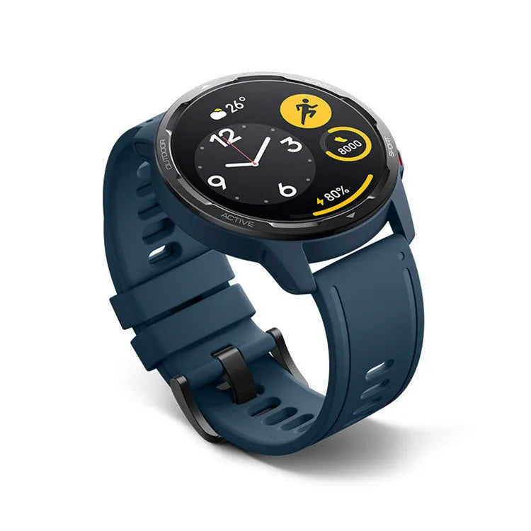 Smart watch with call function and dual band GPS on a silicone strap, showing a touch screen interface.