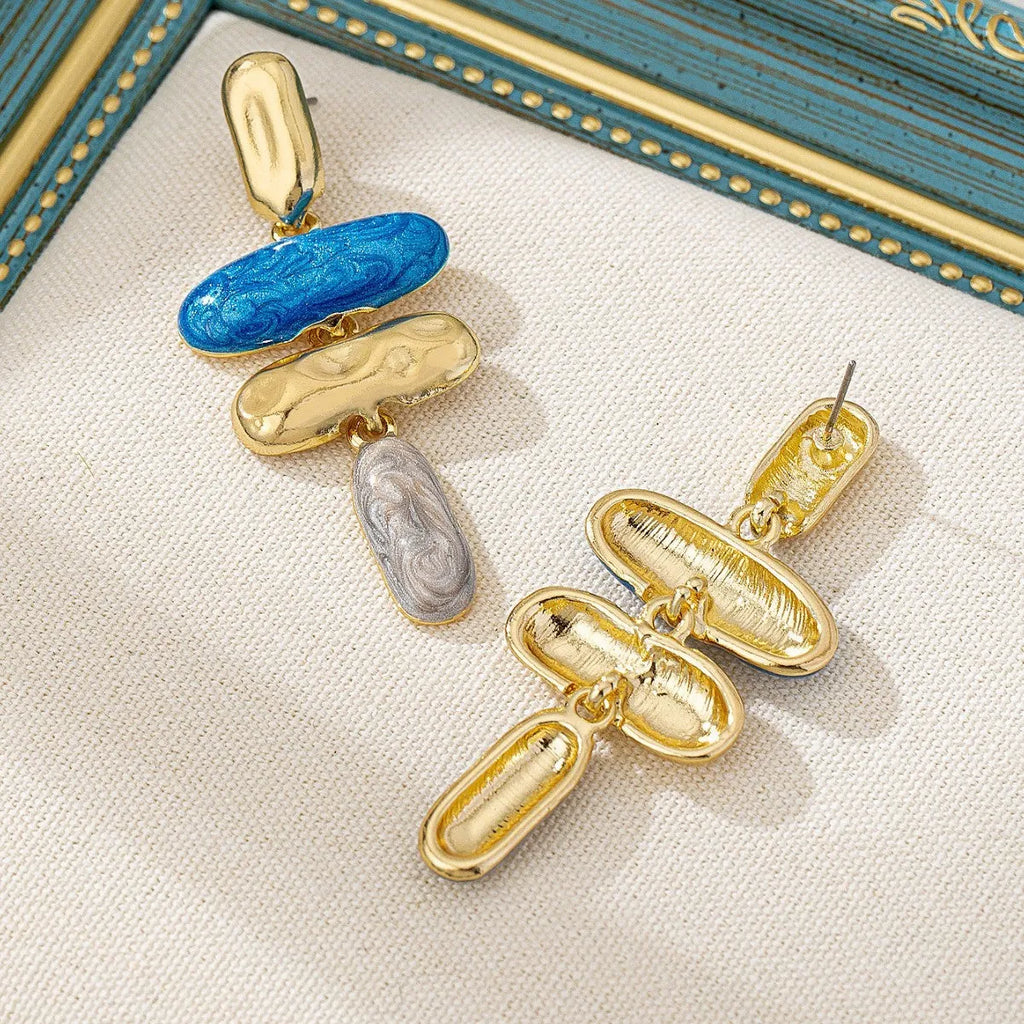 Geometric zinc alloy stud earrings with multicolour electroplated finish for women