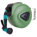 Automatic retractable hose reel unit with 10-metre PVC water pipe for car washing and garden use.