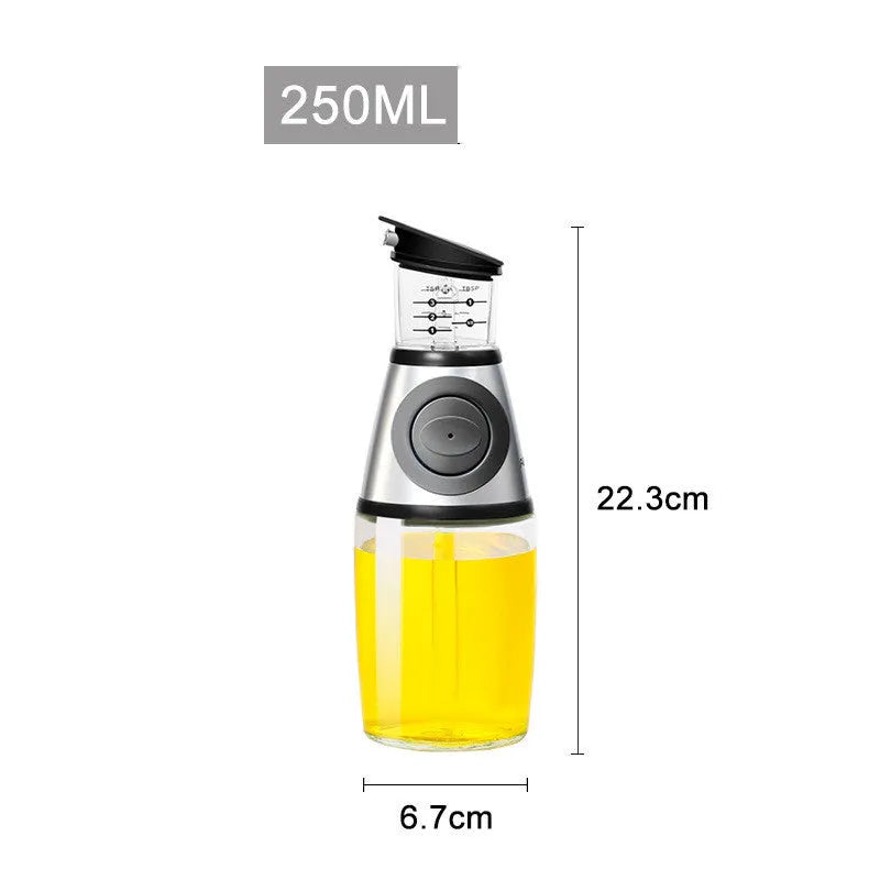 500ml high white glass measurable oil bottle with slim 8x28.5cm shape on kitchen countertop