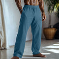 Cotton and linen straight leg casual trousers with pockets in various colour options
