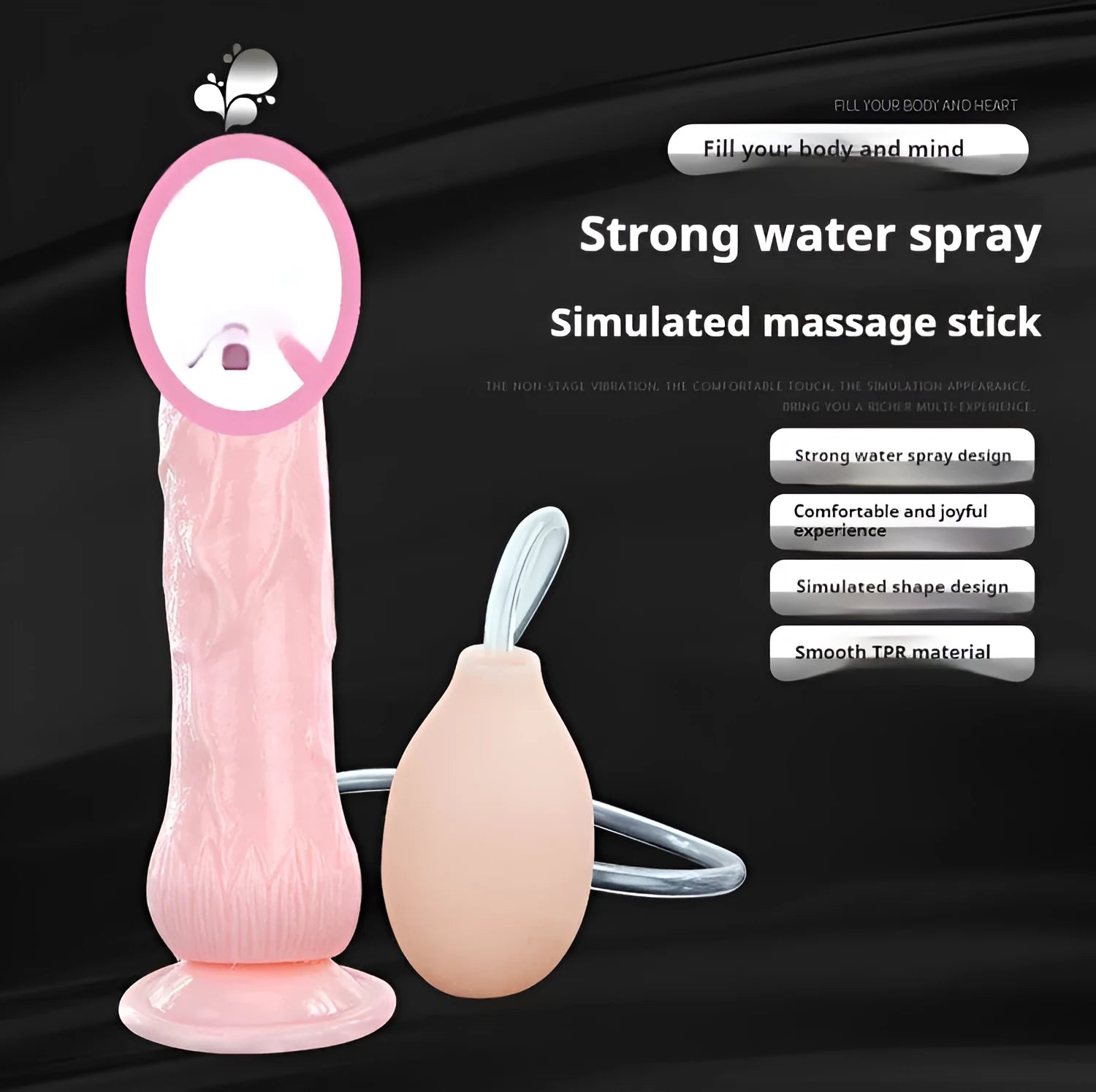 Strong suction cup female toy simulated dildo 200mm flesh colour TPR ABS material BW-008079P