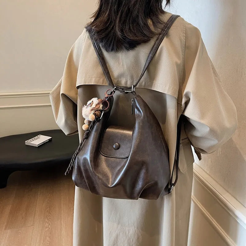 Women's PU leather single shoulder bag in horizontal rectangular shape with large capacity for daily commuting