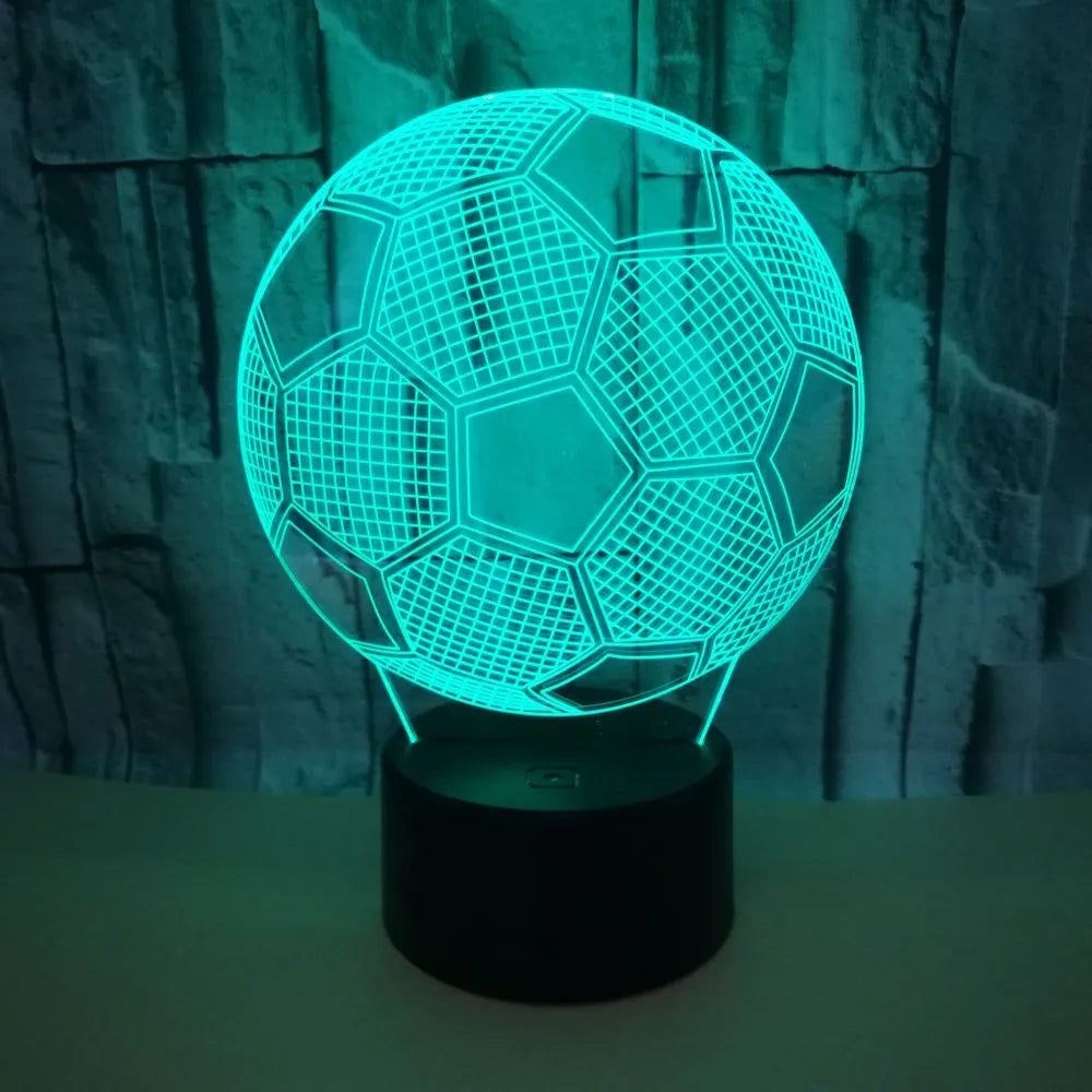 3D creative football night light showing multi-colour illumination on acrylic body with remote control.