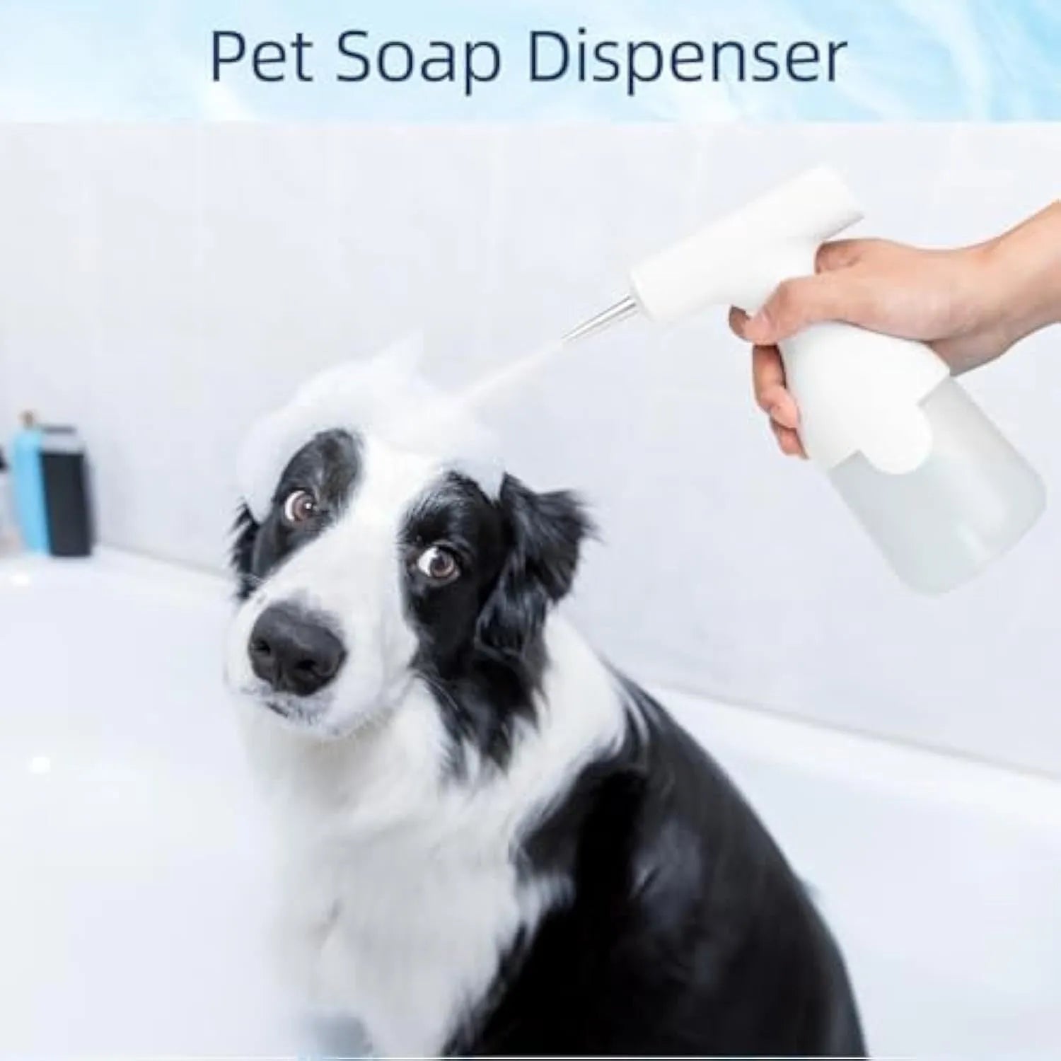 White electric foam soap dispenser with USB charging cable and two nozzles for pet bath and cleaning