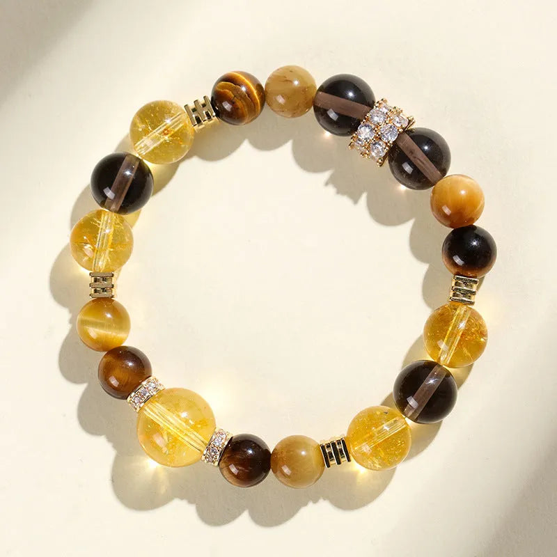 Women's natural yellow tower string crystal bracelet with 10mm Jinba beads