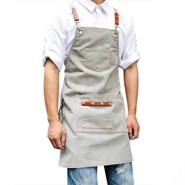 Canvas cross strap apron in solid colour, free size, for cafe, baking, gardening work