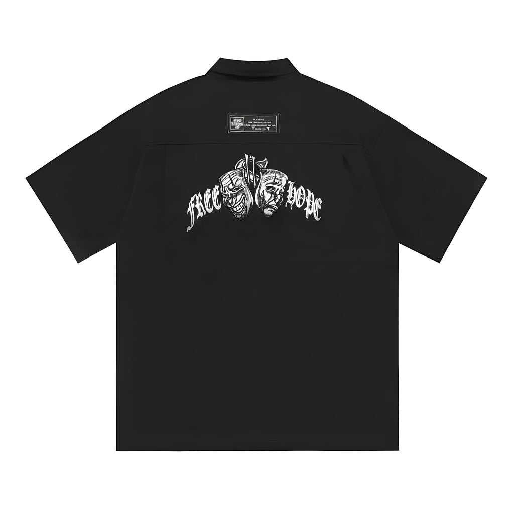 Men's cotton blend loose-fit pocket shirt with embroidery, half sleeve, in black and khaki, sizes M to XXL