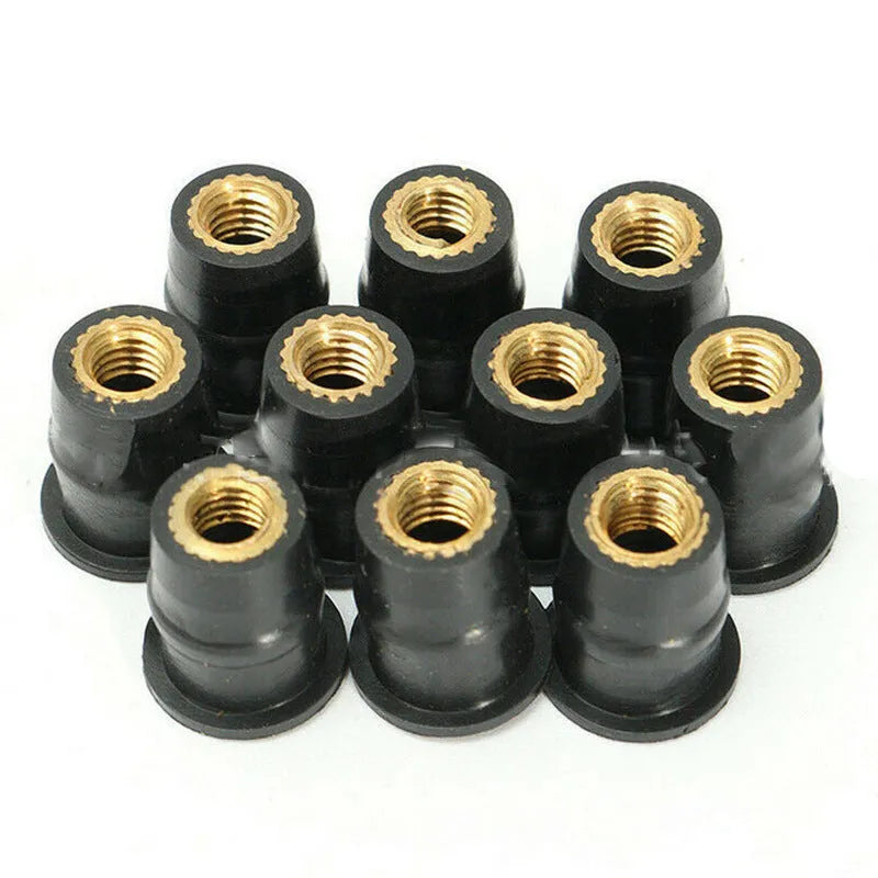 Black brass expansion rubber well nuts for motorcycle panel mounting in M4 M5 M6 sizes