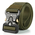 Men's thick canvas tactical belt with alloy release buckle shown in Army Green colour
