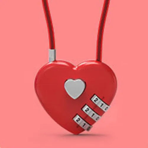 Peach heart love lock with long wire rope for bicycle helmet security in black colour on a white background