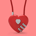 Peach heart love lock with long wire rope for bicycle helmet security in black colour on a white background