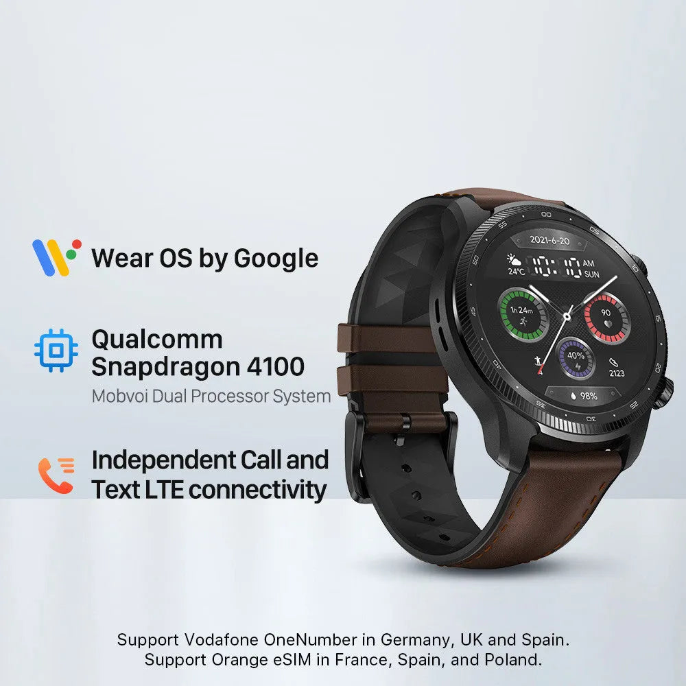 Ticwatch Pro X 47mm smartwatch with 4G calling and dual-layer display on wrist