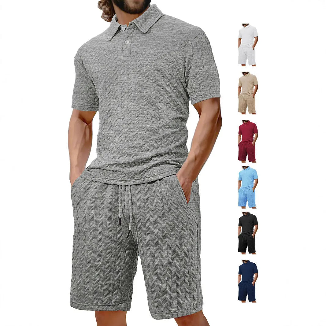 Summer lapels casual short sleeve men's shirt suit in polyester, available in multiple colours, size S-XXXL