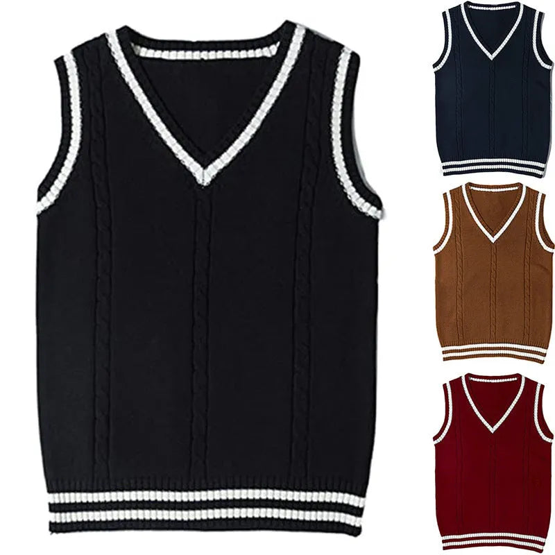 Women's waistcoat V-neck knitted sweater with striped stitching detail in slim fit design