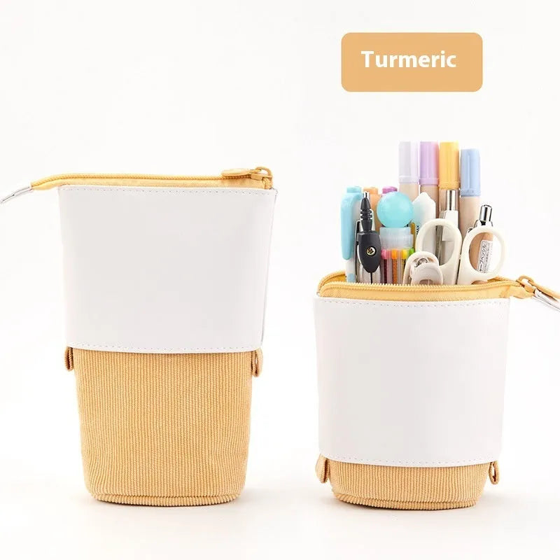 Korean style corduroy drop-down telescopic stationery case in six colour options