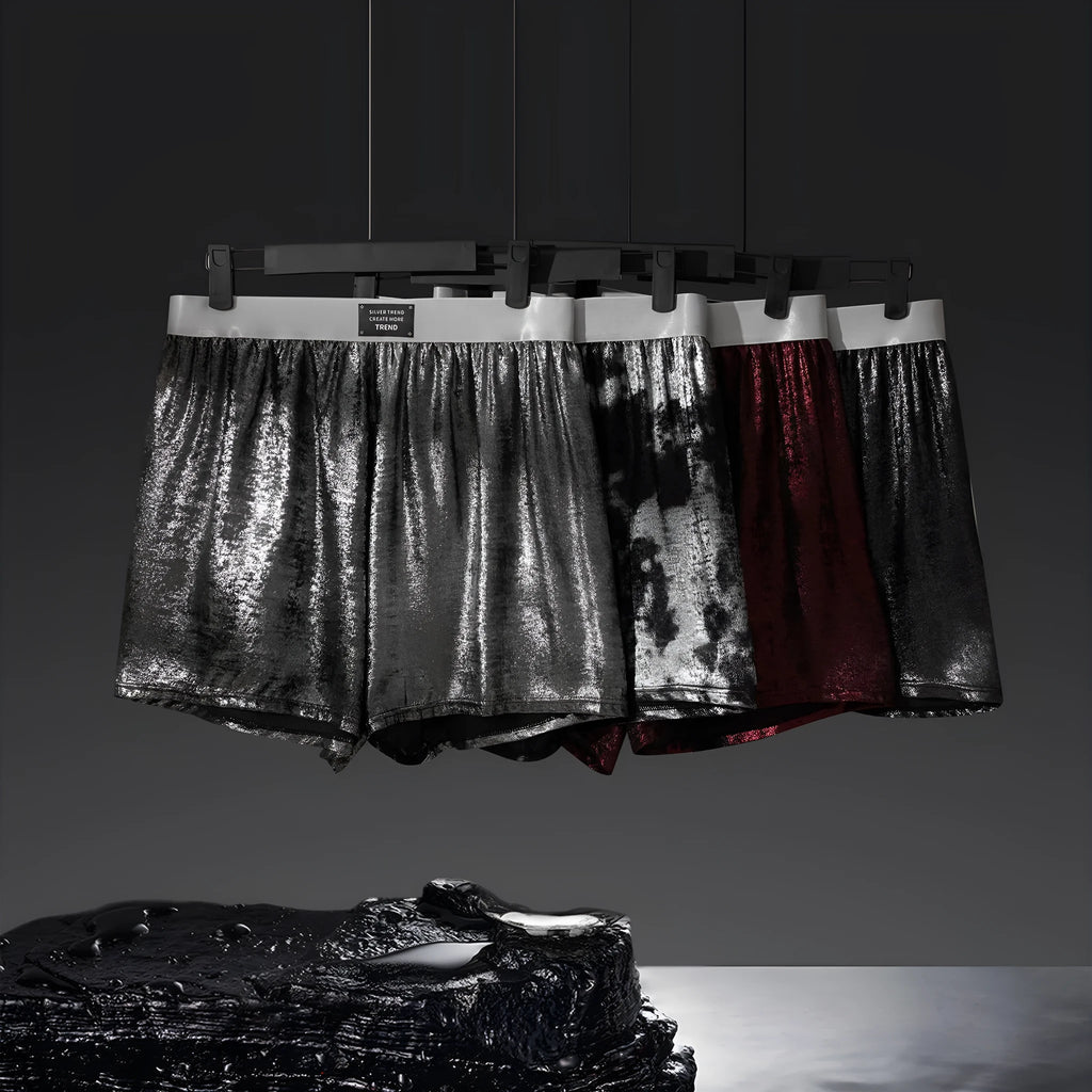 Galaxy reflective bright silver woven loose mid waist sports underwear for women