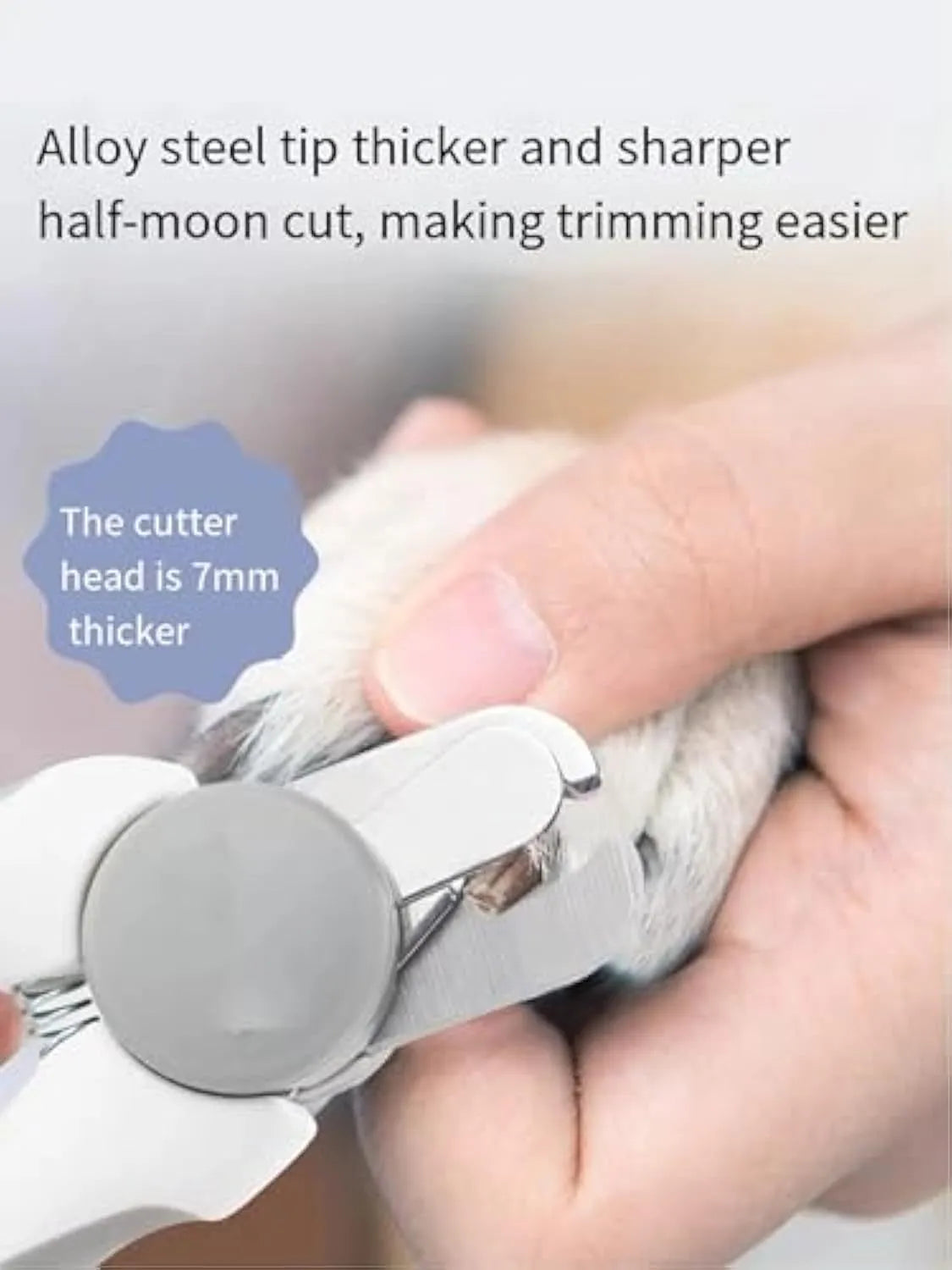 Blue heavy-duty dog nail clippers with a visible safety guard on a white background.