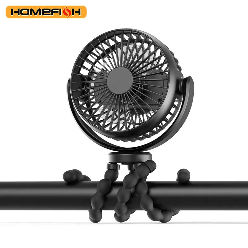 HOMEFISH F2 automatic shaking baby stroller fan with LED light and removable bracket on a pram