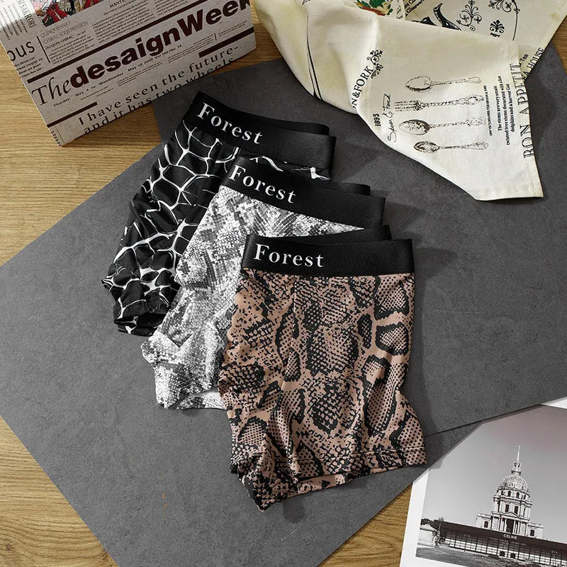 Men's cool thin loose boxer shorts in polyester, breathable, quick-drying, available in black, gray, and brown colours