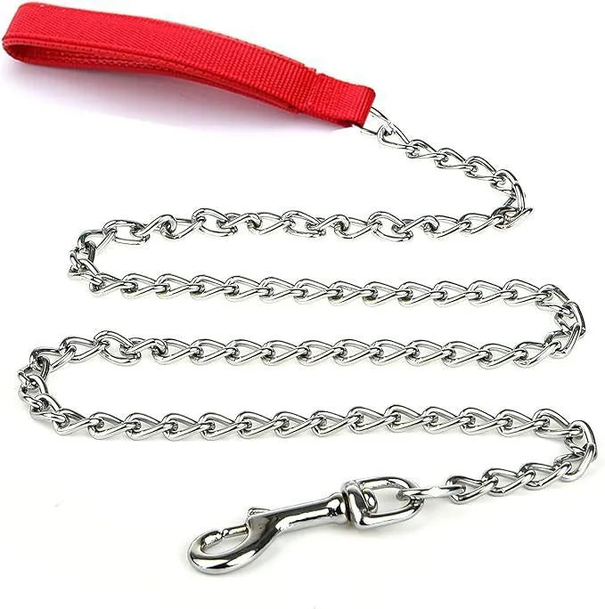 Heavy duty metal dog leash with soft padded handle in black colour, suitable for large medium size dogs