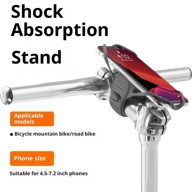 Universal adjustable plastic road bike phone mount in black, gray, and orange for handlebar cycling navigation