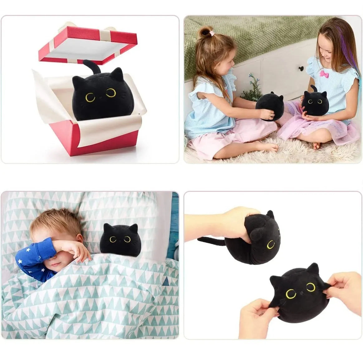 Fluffy black cat plush toy stuffed animal soft nap cushion home decoration creative kids birthday gift