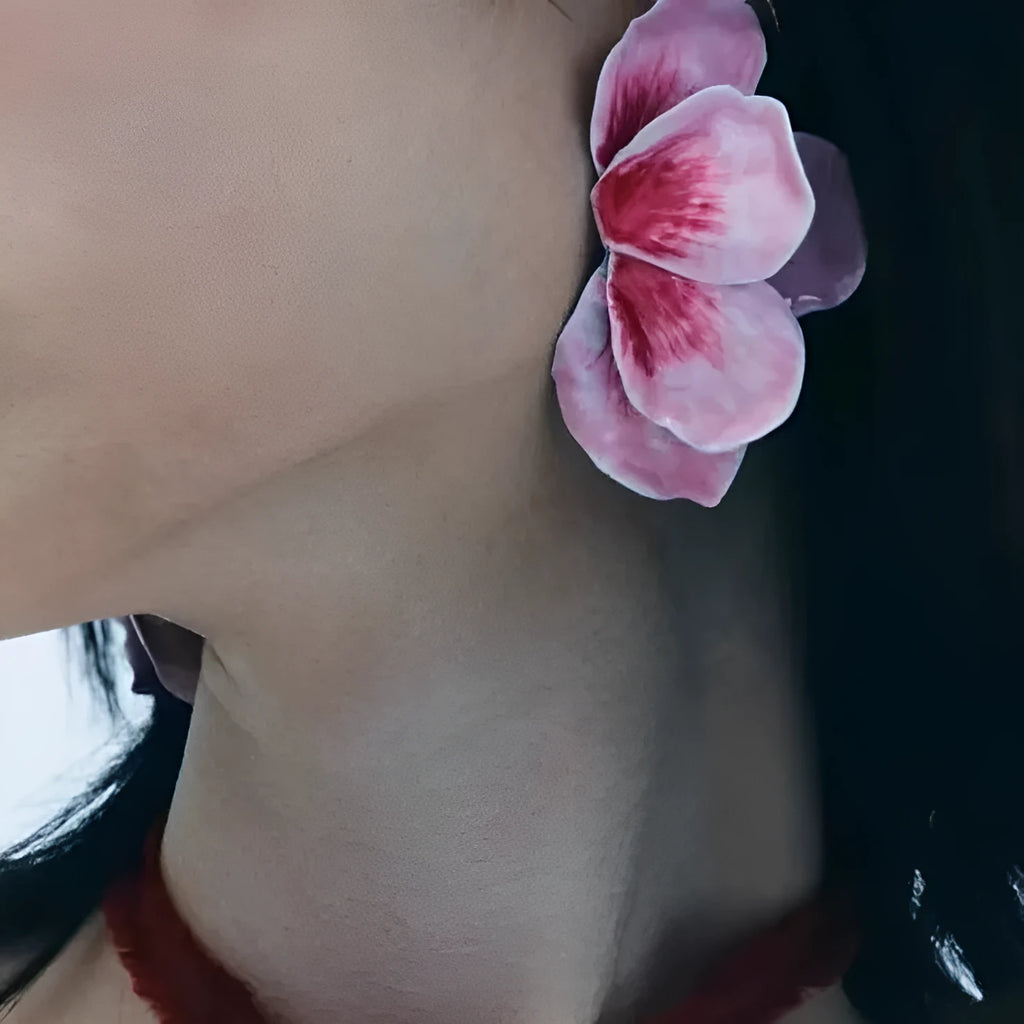 Pastoral-style alloy flower stud earrings with oil-spot glaze electroplating finish