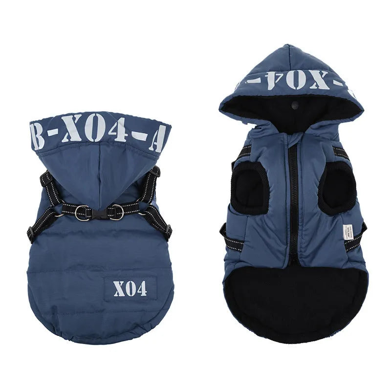 Winter dog clothes fleece-lined thickened waterproof jacket hooded in red for small to large dogs