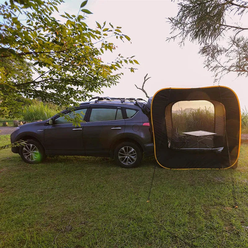 Pop-up outdoor camping car tail tent in black, waterproof Oxford cloth, steel frame, 200x200x200cm size