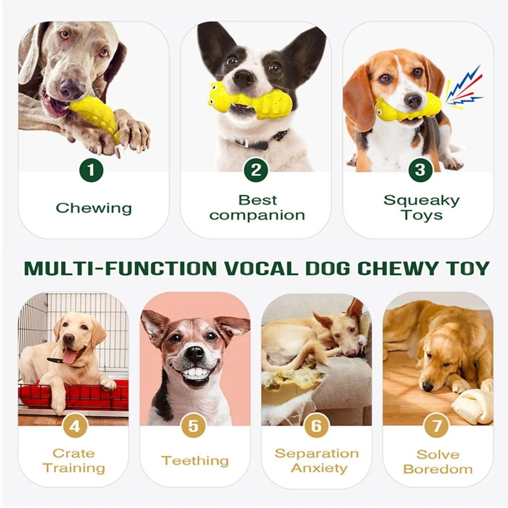 Green indestructible squeaky dog chew toy for aggressive chewers, food grade material, medium size