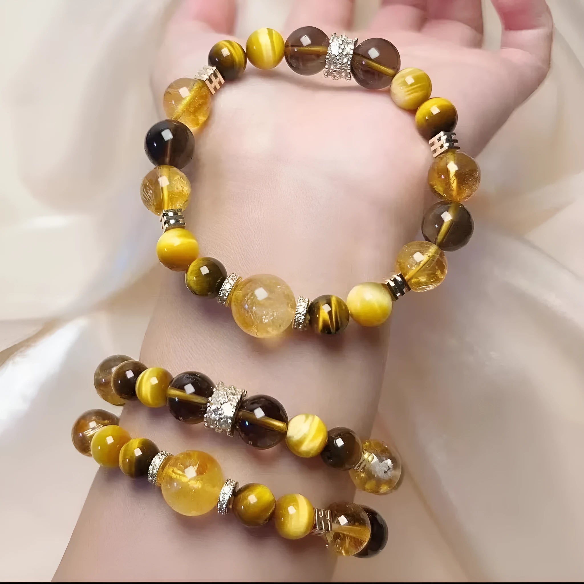 Women's natural yellow tower string crystal bracelet with 10mm Jinba beads