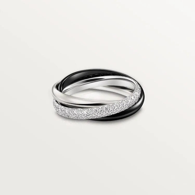 Sterling silver geometric U-shaped couple rings with full diamond settings available in multiple colours and sizes 5-11