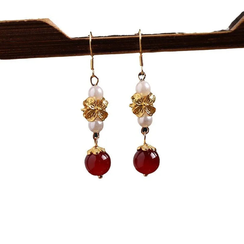 Geometric alloy earrings with vintage Han cheongsam court style design in electroplated finish