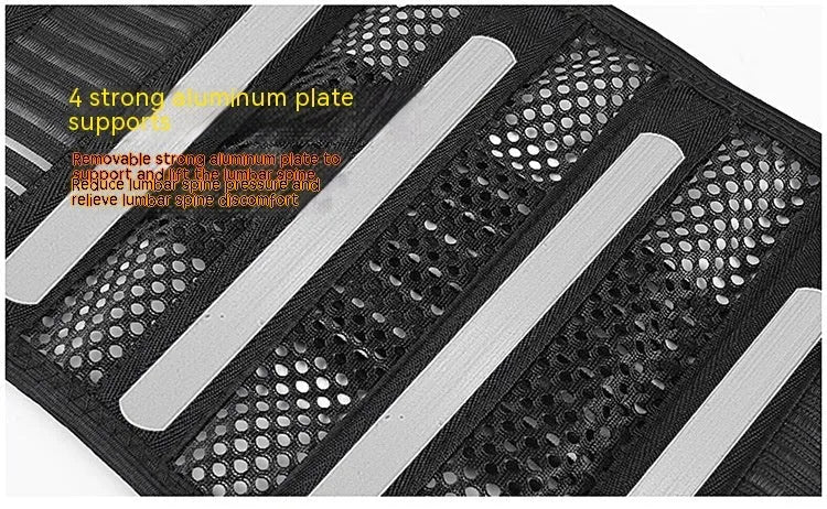 Black sports waist support lumbar brace with steel plate decompression system for adult fitness activities
