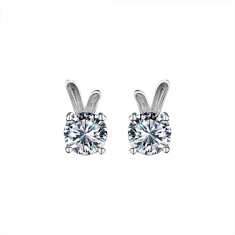Rabbit moissanite sterling silver ear studs 925 silver 1 karat option
