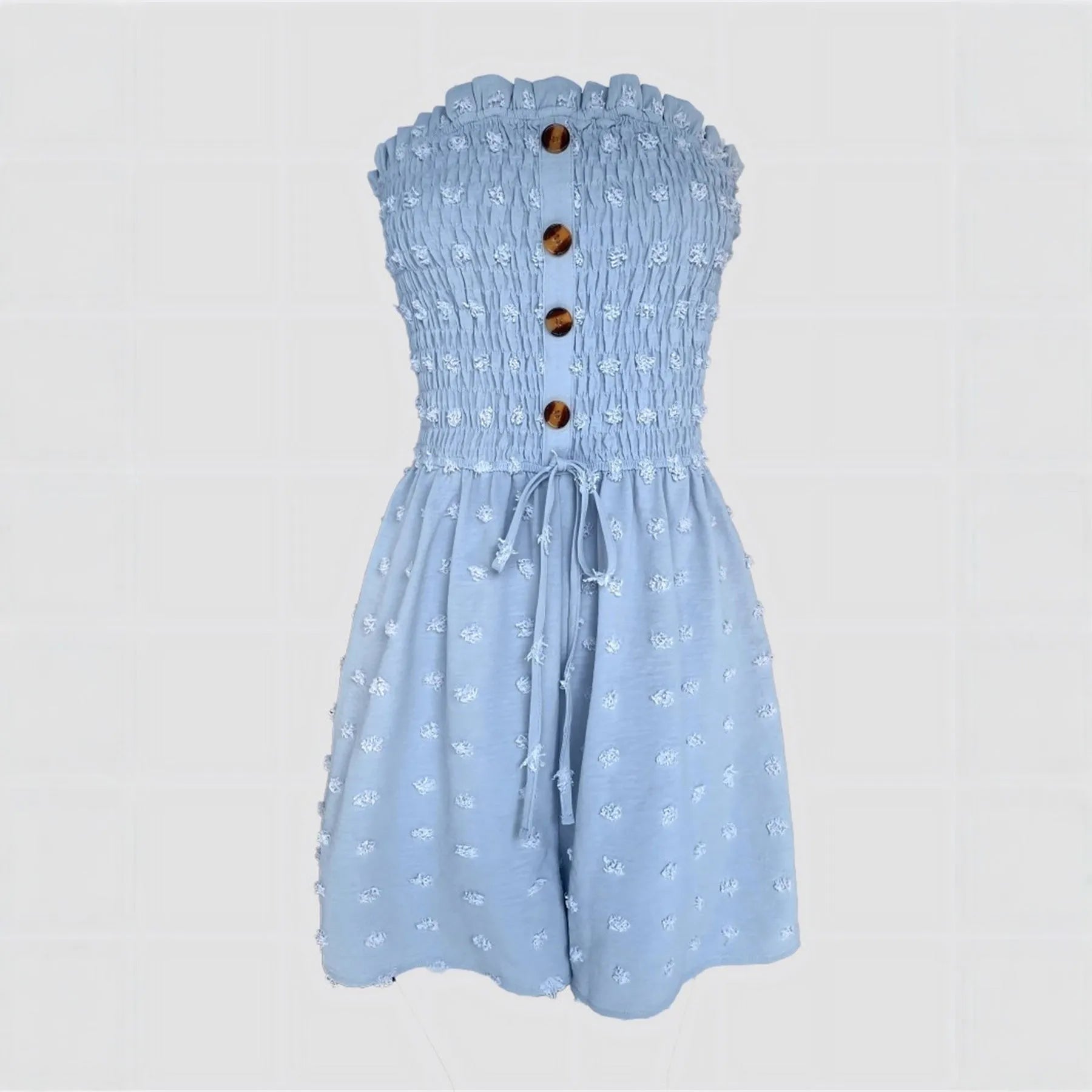Women's off-shoulder sleeveless jumpsuit in solid colour with mid-waist and button detail