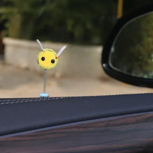 Small yellow and black swing spring bee car decoration made from fur material