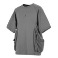 Men's loose fit cotton T-shirt with big pockets round neck short sleeves in black