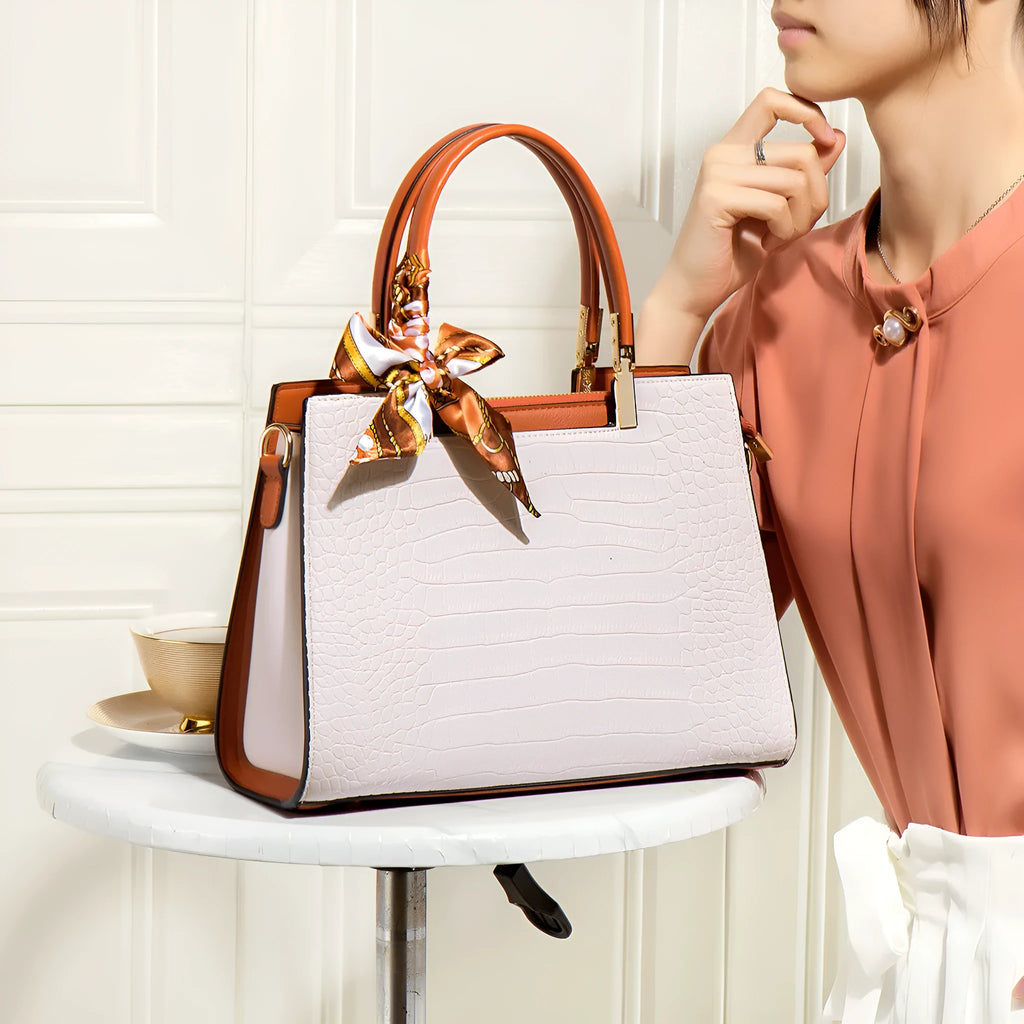 Milky white PU leather women's shoulder handbag with multiple internal compartments and urban simplicity style