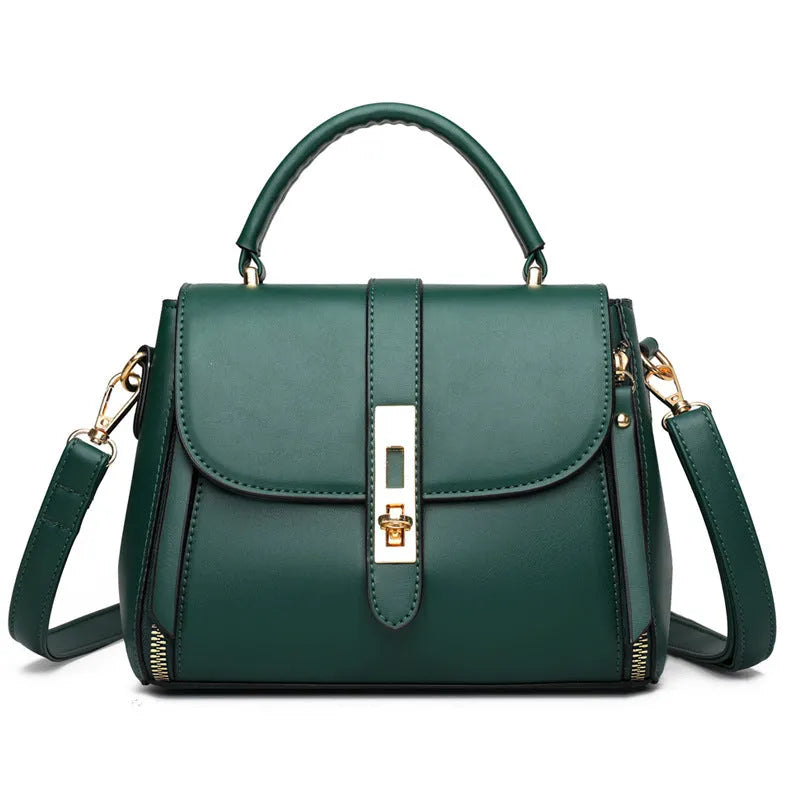 Soft black PU leather women's messenger bag with single shoulder strap.