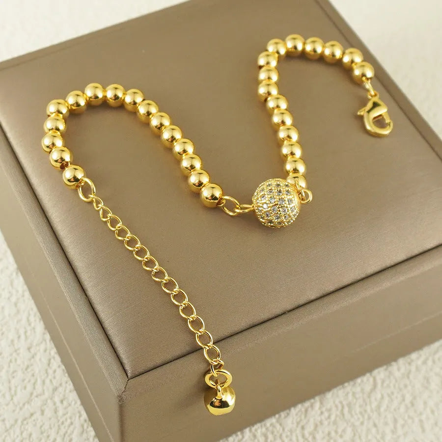 Arabic style women's copper bracelet with heart shape design and zircon detail